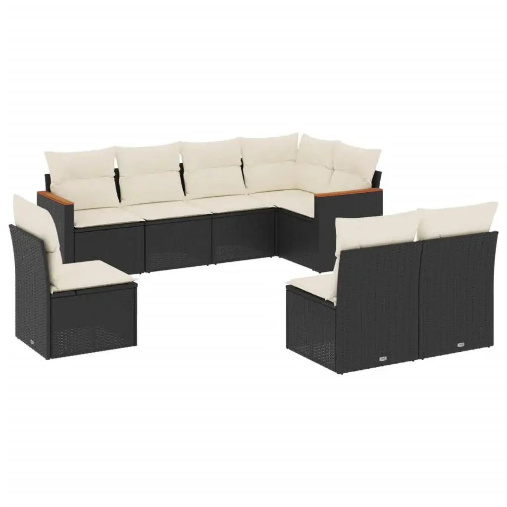 Set Divani da Giardino con Cuscini 8 pz Nero in Polyrattan - homemem39