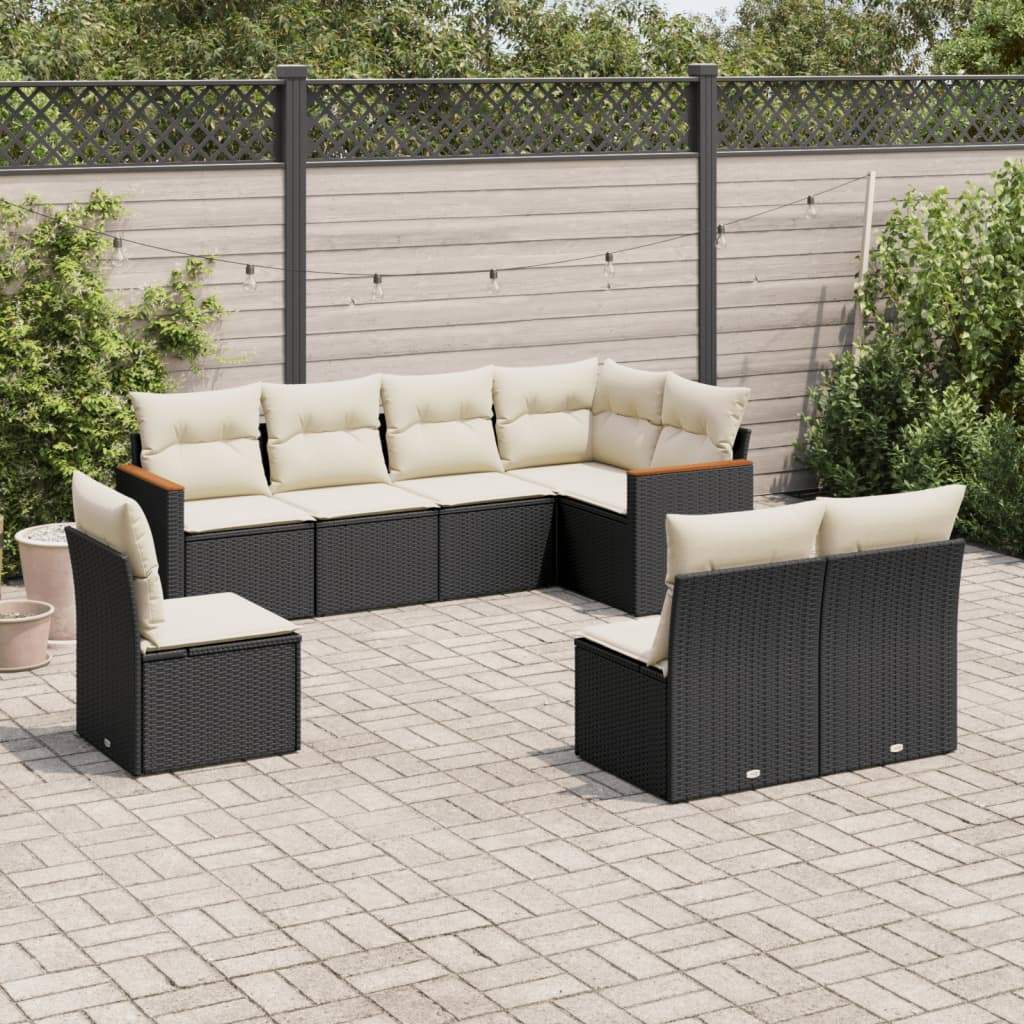 Set Divani da Giardino con Cuscini 8 pz Nero in Polyrattan - homemem39
