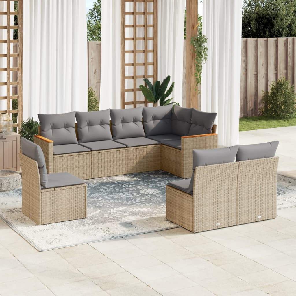 Set Divano da Giardino 8 pz con Cuscini Beige in Polyrattan - homemem39