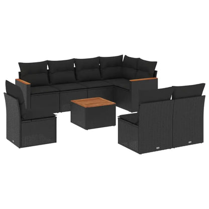 Set Divani da Giardino 9 pz con Cuscini Nero in Polyrattan - homemem39