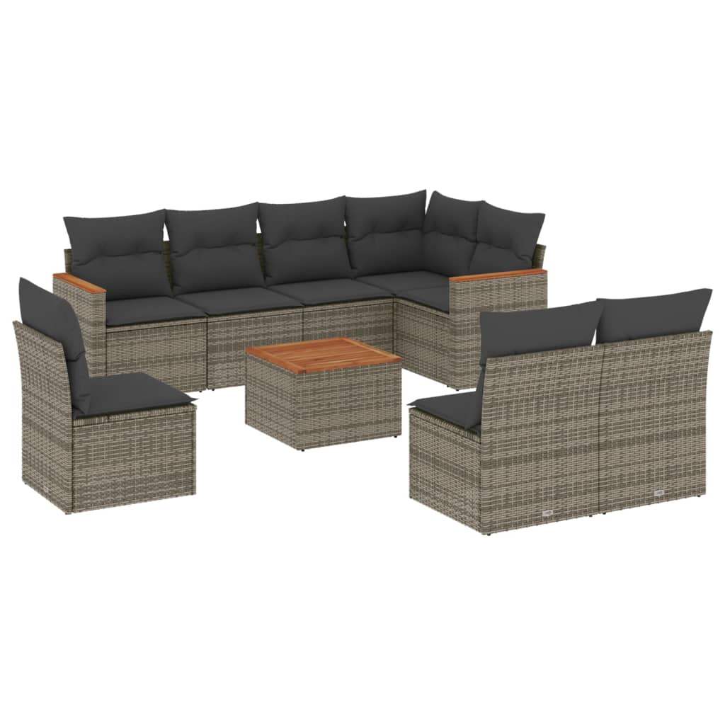 Set Divano da Giardino 9 pz con Cuscini Grigio in Polyrattan - homemem39