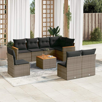 Set Divano da Giardino 9 pz con Cuscini Grigio in Polyrattan - homemem39