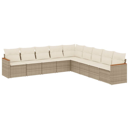 Set Divano da Giardino 9 pz con Cuscini Beige in Polyrattan | homemem39