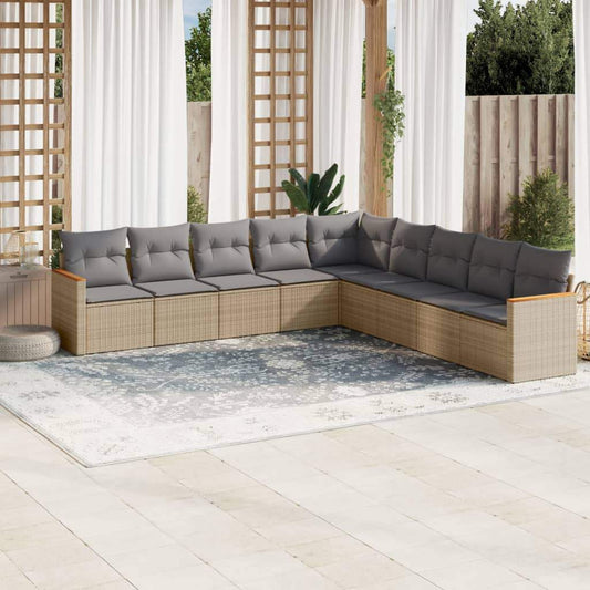 Set Divano da Giardino 9 pz con Cuscini Beige in Polyrattan - homemem39