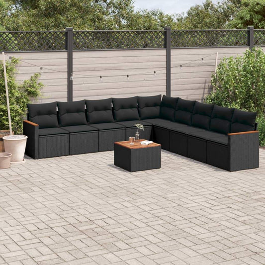 Set Divani da Giardino 10pz con Cuscini in Polyrattan Nero - homemem39
