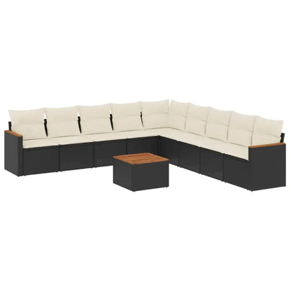 Set Divani da Giardino 10pz con Cuscini in Polyrattan Nero - homemem39