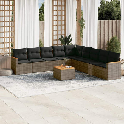Set Divano da Giardino 10 pz con Cuscini Grigio in Polyrattan - homemem39