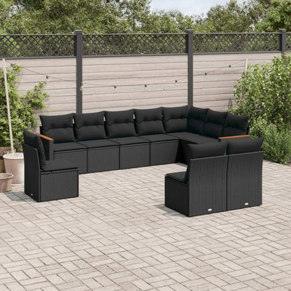 Set Divani da Giardino 10pz con Cuscini in Polyrattan Nero - homemem39