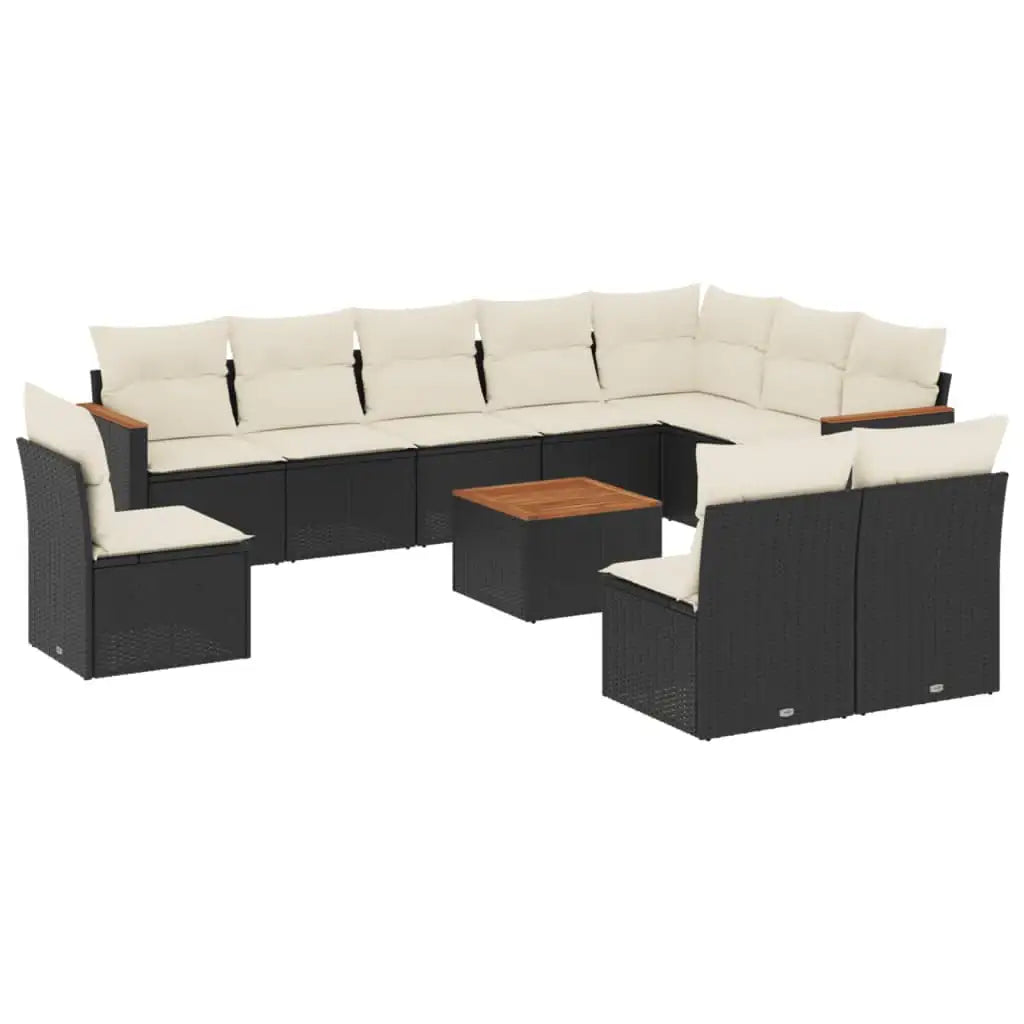 Set Divani da Giardino 11 pz con Cuscini in Polyrattan Nero - homemem39