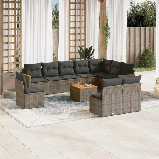 Set Divani da Giardino 11 pz con Cuscini in Polyrattan Grigio - homemem39