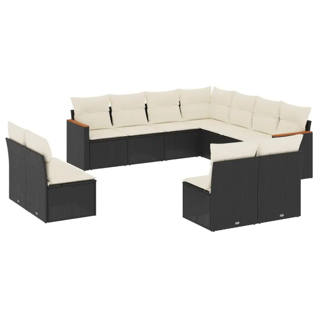 Set Divani da Giardino 11 pz con Cuscini in Polyrattan Nero - homemem39