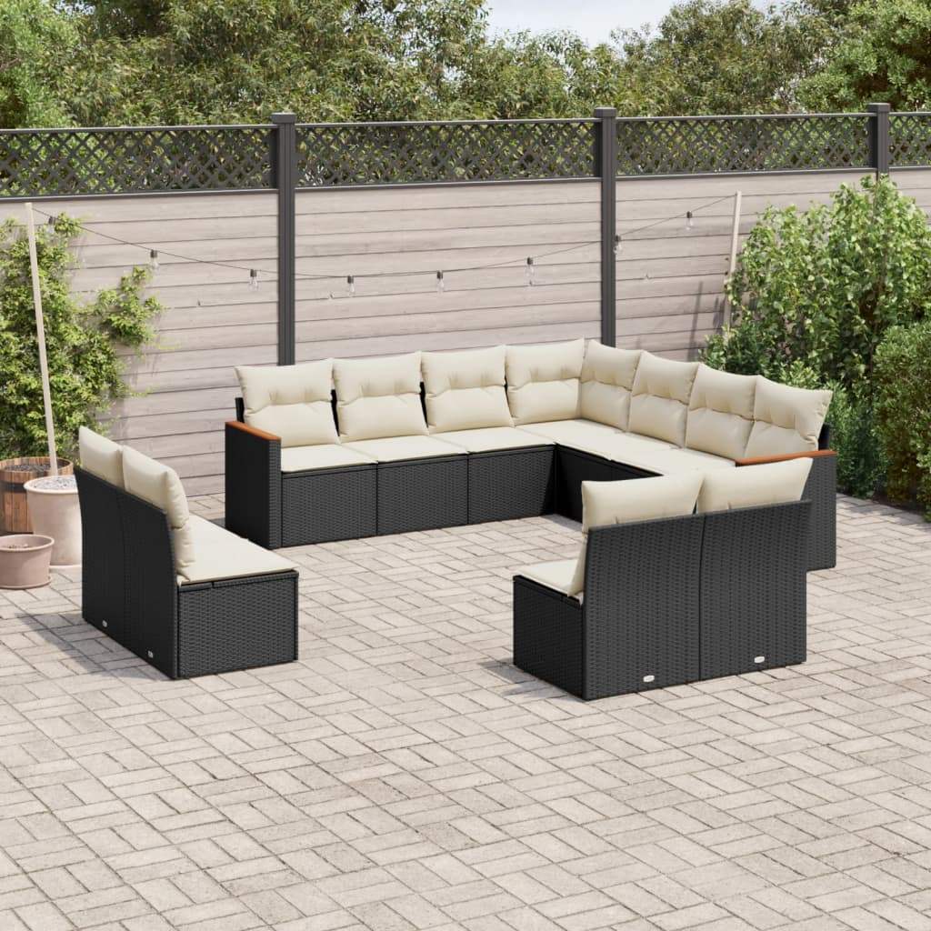 Set Divani da Giardino 11 pz con Cuscini in Polyrattan Nero - homemem39