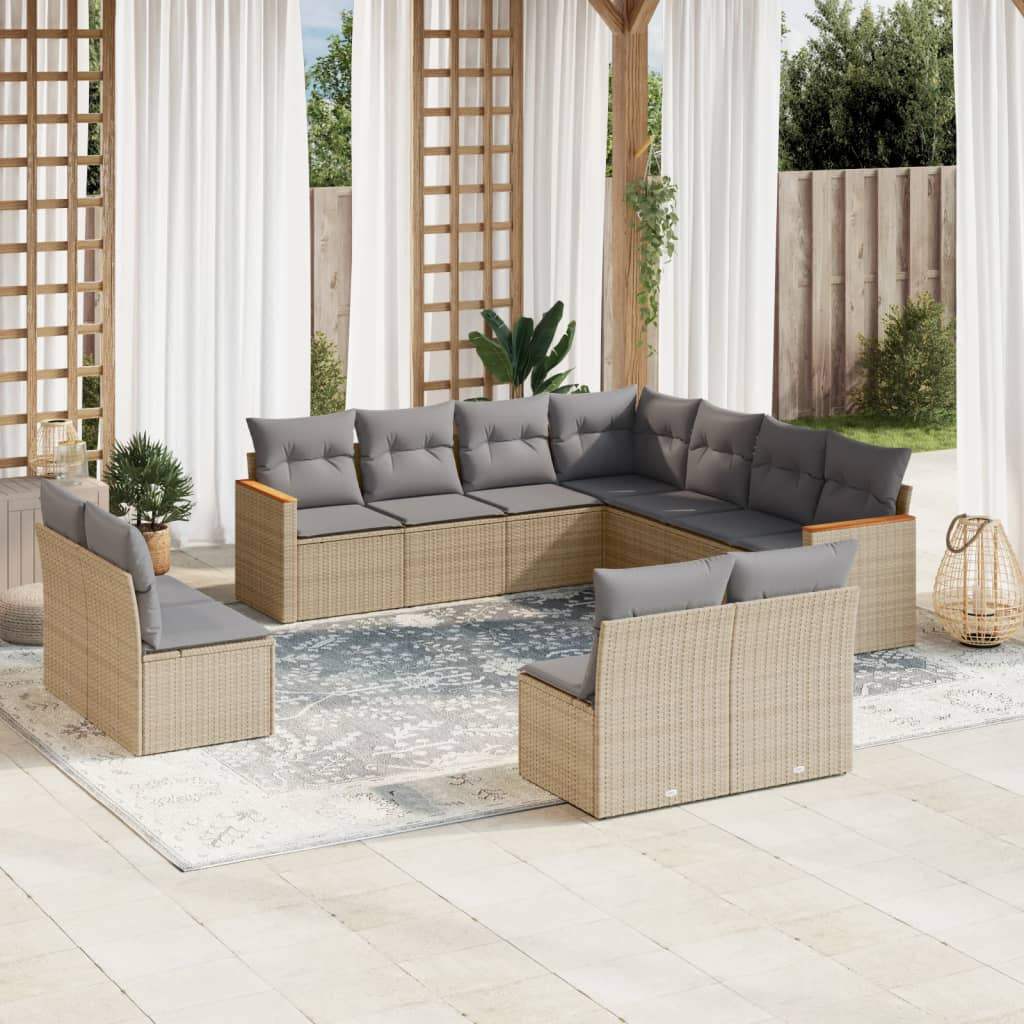 Set Divani da Giardino 11 pz con Cuscini Beige in Polyrattan - homemem39