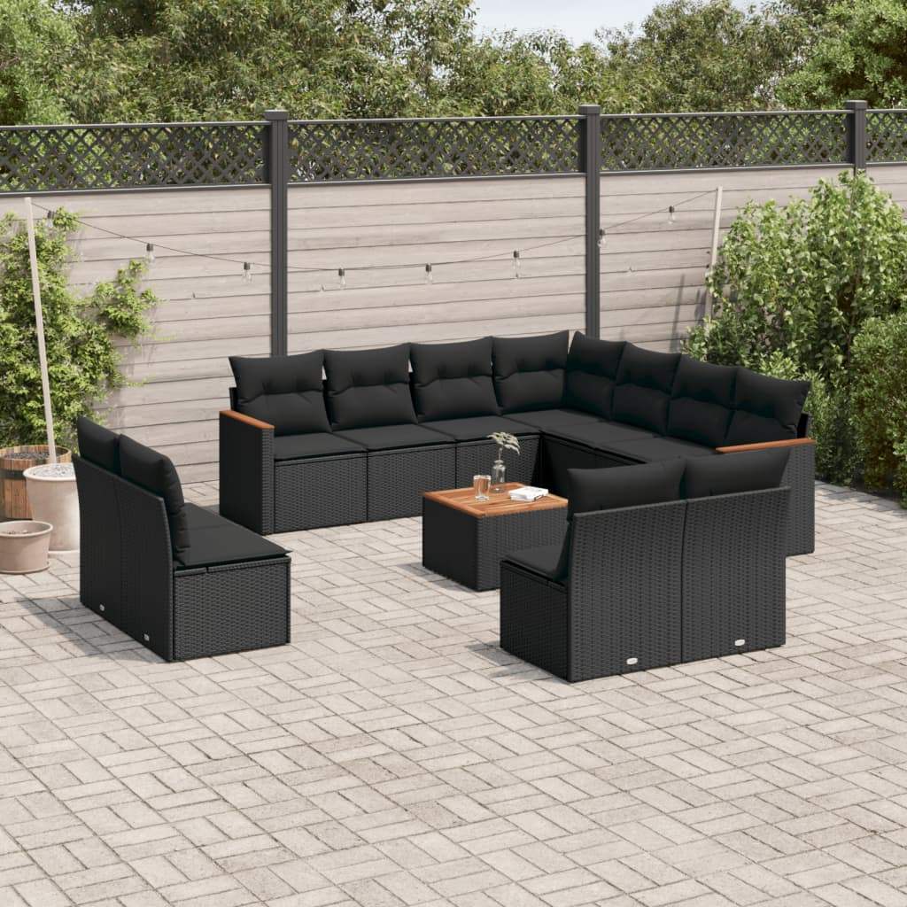 Set Divani da Giardino 12 pz con Cuscini Nero in Polyrattan - homemem39