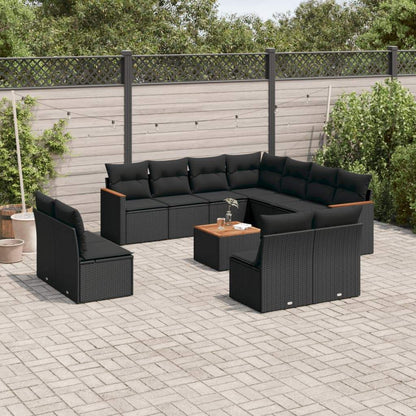 Set Divani da Giardino 12 pz con Cuscini Nero in Polyrattan - homemem39