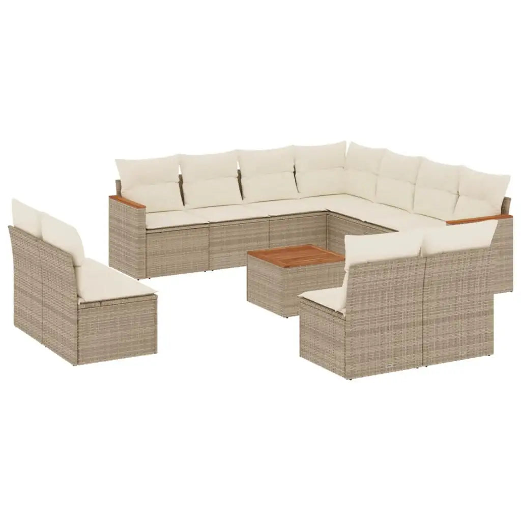 Set Divani da Giardino 12 pz con Cuscini Beige in Polyrattan - homemem39