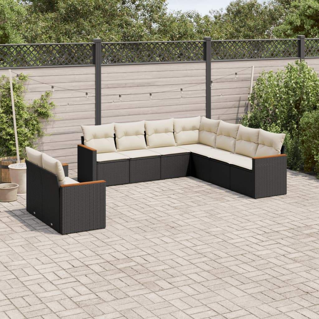 Set Divani da Giardino 9 pz con Cuscini Nero in Polyrattan - homemem39