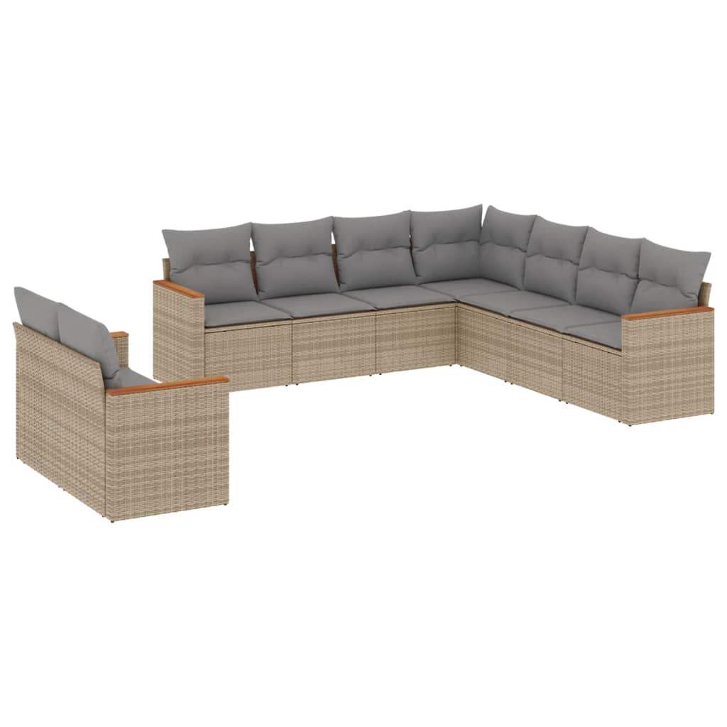 Set Divano da Giardino 9 pz con Cuscini Beige in Polyrattan - homemem39