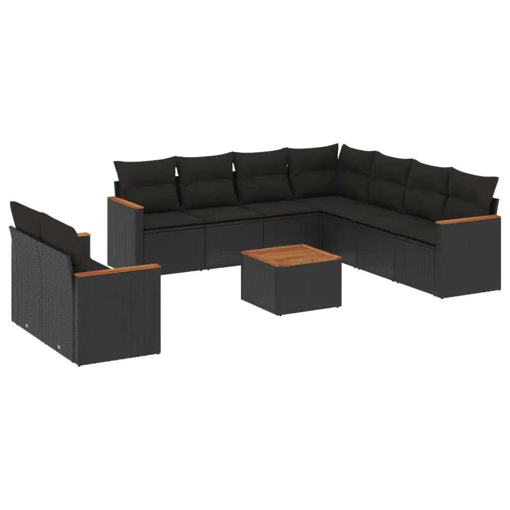 Set Divani da Giardino 10pz con Cuscini in Polyrattan Nero - homemem39