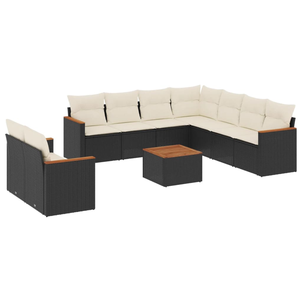 10pc Garden Sofa Set with Black Polyrattan Cushions