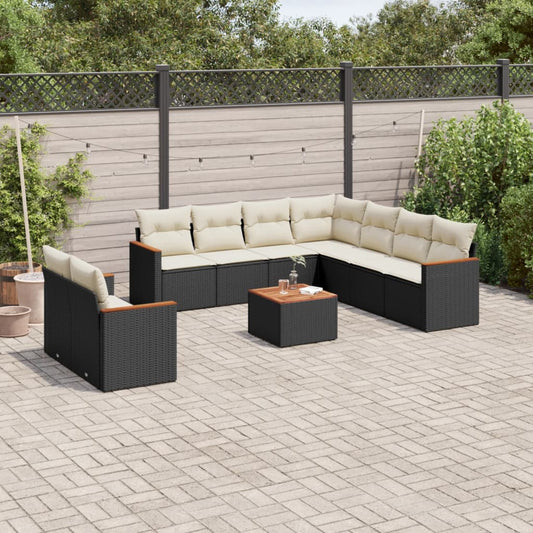 Set Divani da Giardino 10pz con Cuscini in Polyrattan Nero