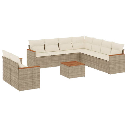 Set Divano da Giardino 10 pz con Cuscini Beige in Polyrattan | homemem39