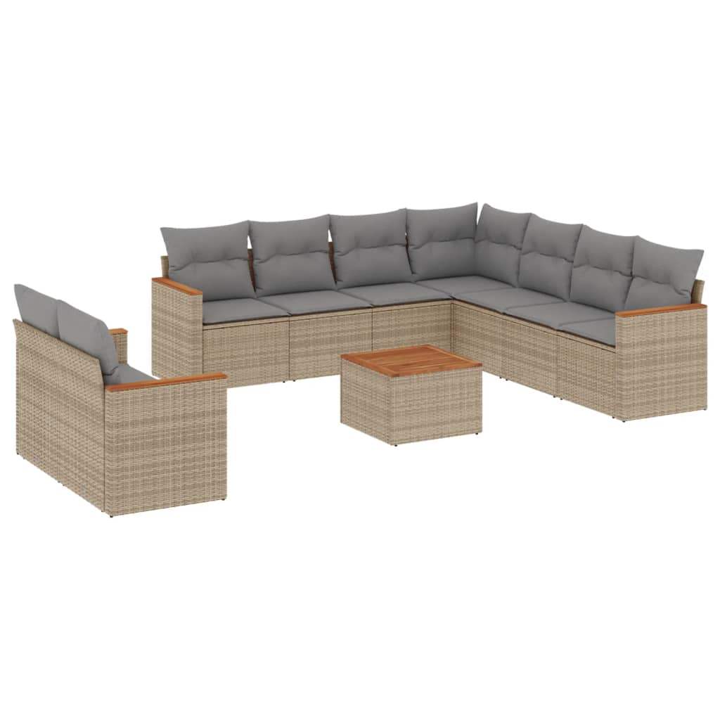 Set Divano da Giardino 10 pz con Cuscini Beige in Polyrattan - homemem39