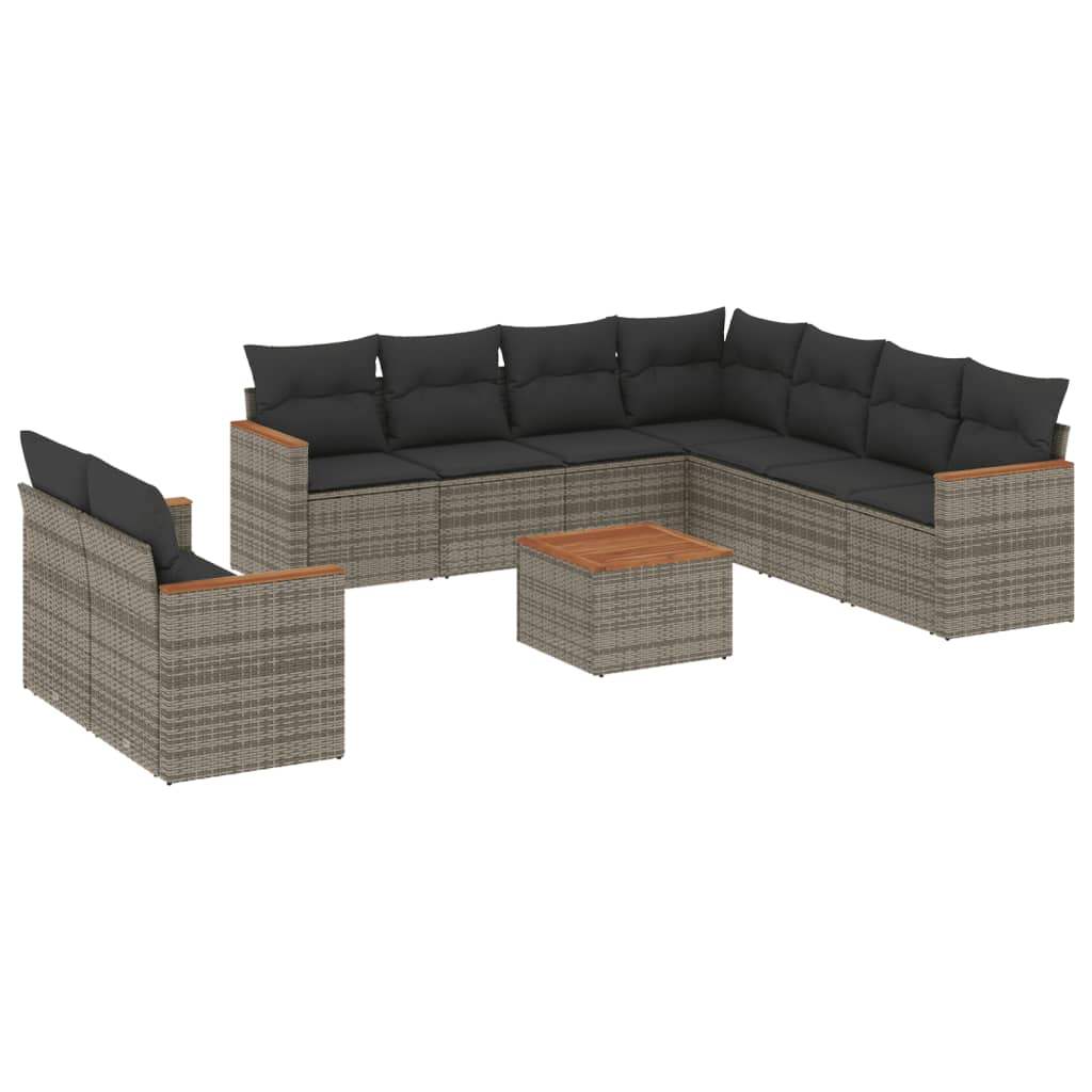 Set Divano da Giardino 10 pz con Cuscini Grigio in Polyrattan - homemem39
