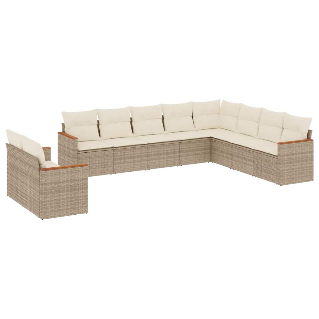 Set Divano da Giardino 10 pz con Cuscini Beige in Polyrattan - homemem39