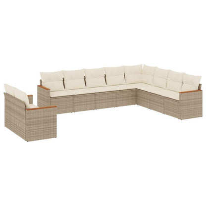 Set Divano da Giardino 10 pz con Cuscini Beige in Polyrattan - homemem39