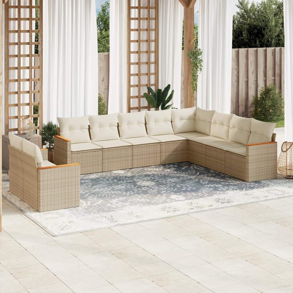 Set Divano da Giardino 10 pz con Cuscini Beige in Polyrattan - homemem39