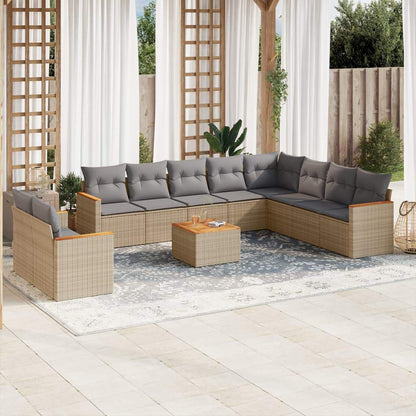 Set Divani da Giardino 11 pz con Cuscini Beige in Polyrattan - homemem39