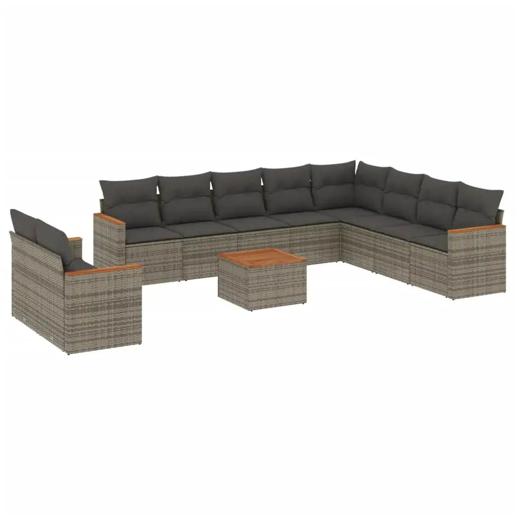 Set Divani da Giardino 11 pz con Cuscini in Polyrattan Grigio - homemem39