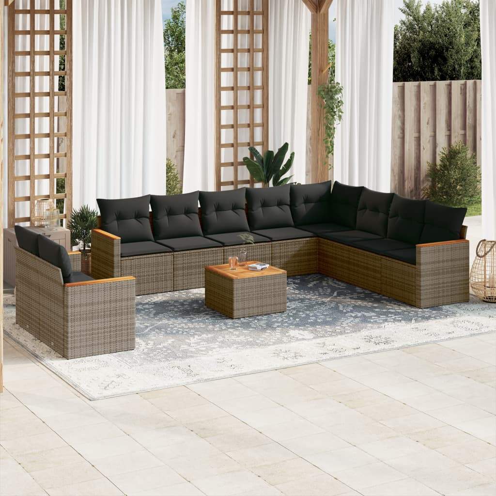 Set Divani da Giardino 11 pz con Cuscini in Polyrattan Grigio - homemem39