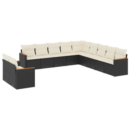 Set Divani da Giardino 11 pz con Cuscini in Polyrattan Nero - homemem39