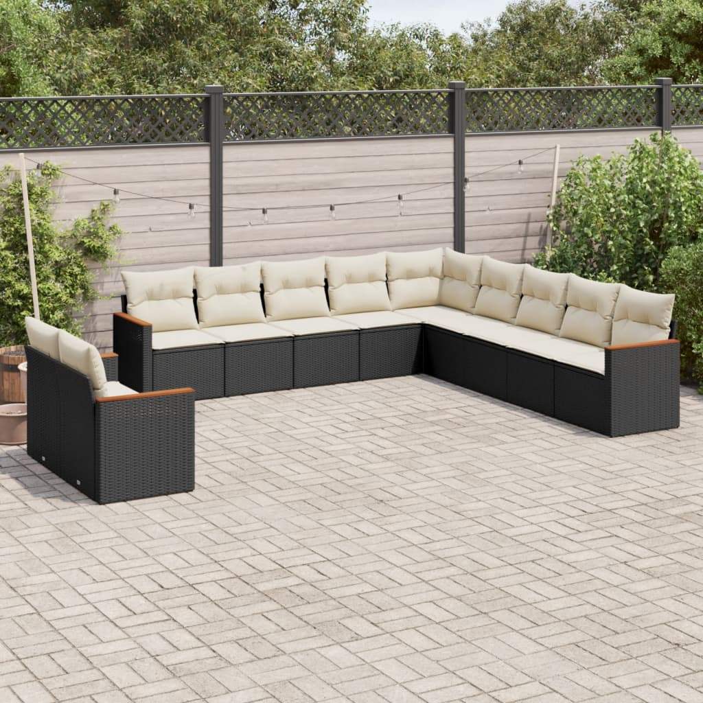 Set Divani da Giardino 11 pz con Cuscini in Polyrattan Nero - homemem39