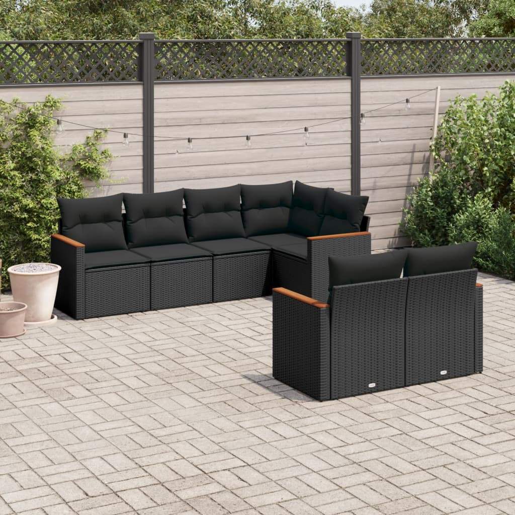 Set Divani da Giardino con Cuscini 7pz Nero Polyrattan - homemem39