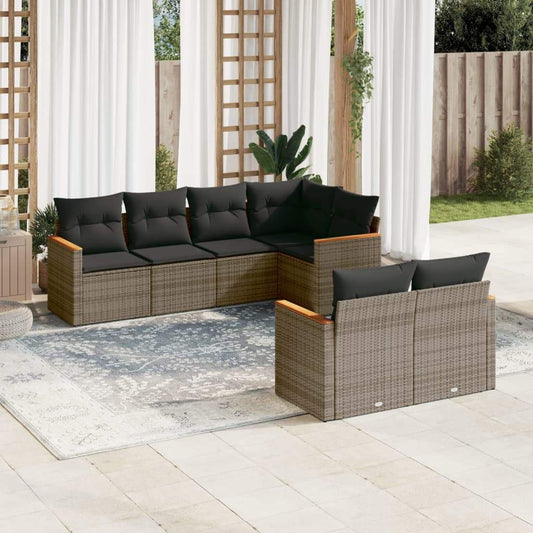 Set Divani da Giardino 7 pz con Cuscini Grigio in Polyrattan - homemem39