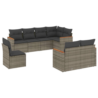 Set Divano da Giardino 8 pz con Cuscini Grigio in Polyrattan