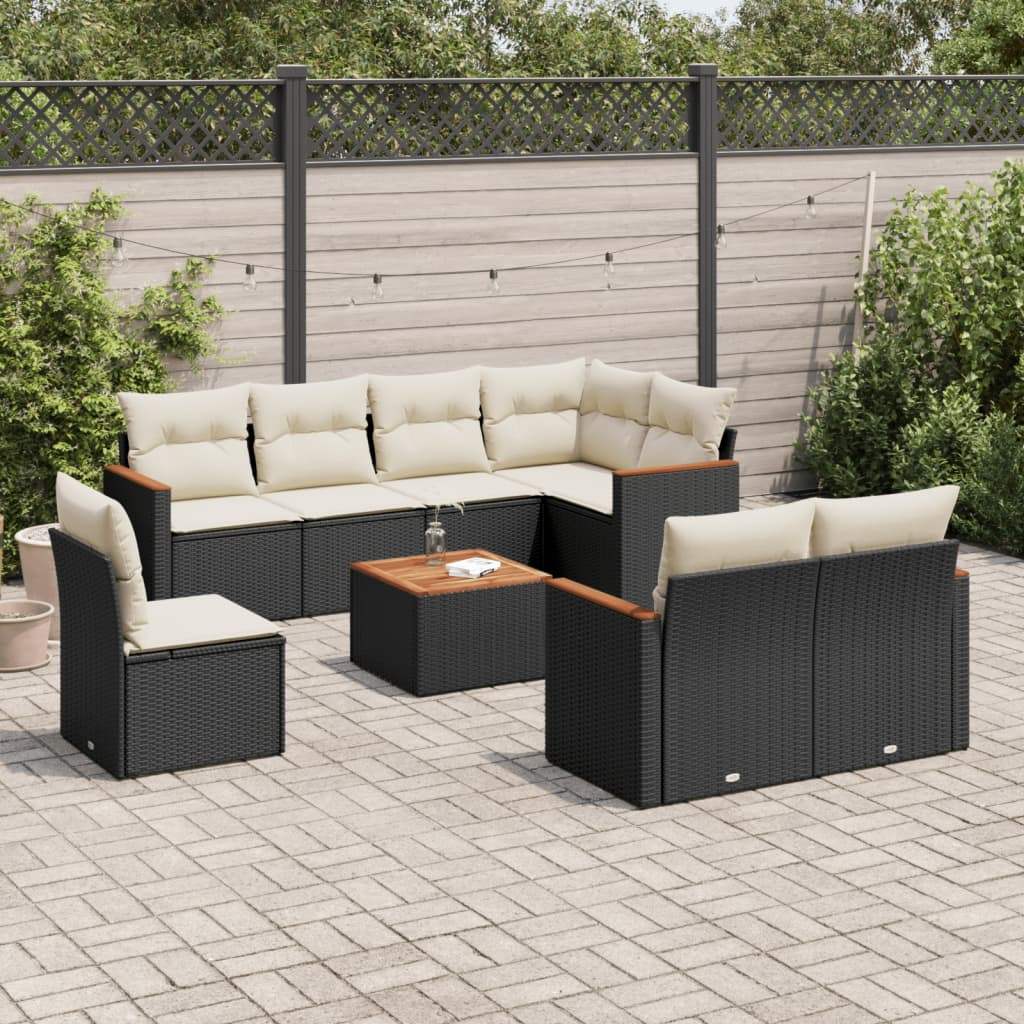 Set Divani da Giardino 9 pz con Cuscini Nero in Polyrattan - homemem39