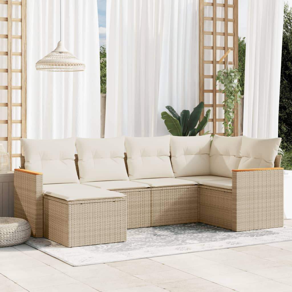Set Divano da Giardino 6 pz con Cuscini Beige in Polyrattan - homemem39
