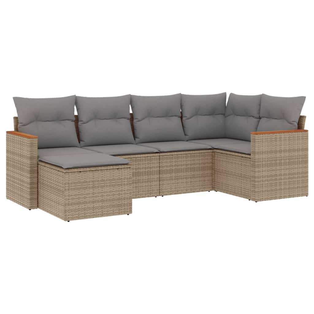 Set Divano da Giardino 6 pz con Cuscini Beige in Polyrattan - homemem39