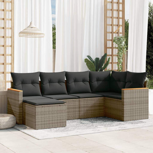 Set Divano da Giardino 6 pz con Cuscini Grigio in Polyrattan - homemem39