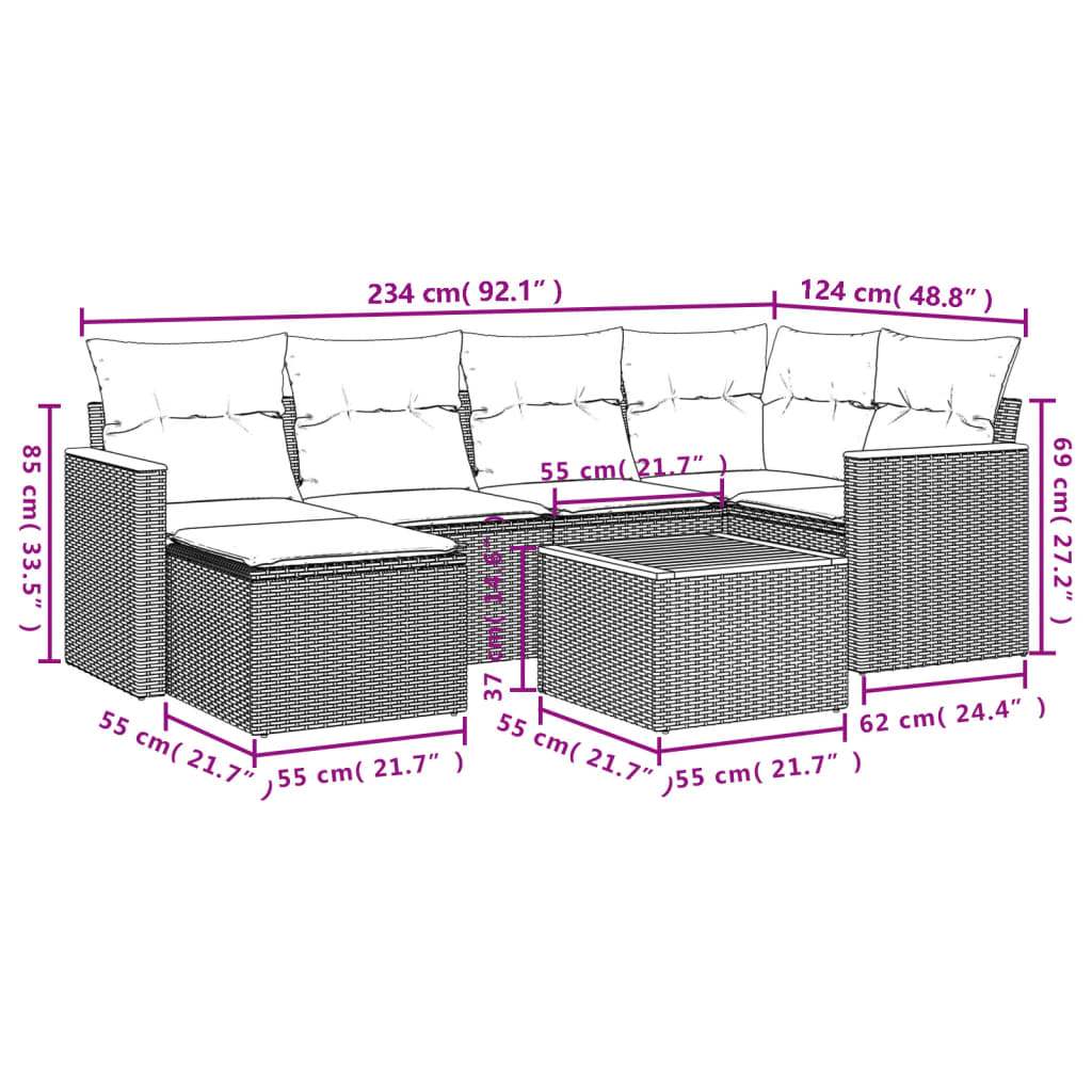Set Divani da Giardino con Cuscini 7pz Nero Polyrattan - homemem39