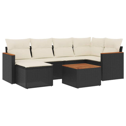 Set Divani da Giardino con Cuscini 7pz Nero Polyrattan