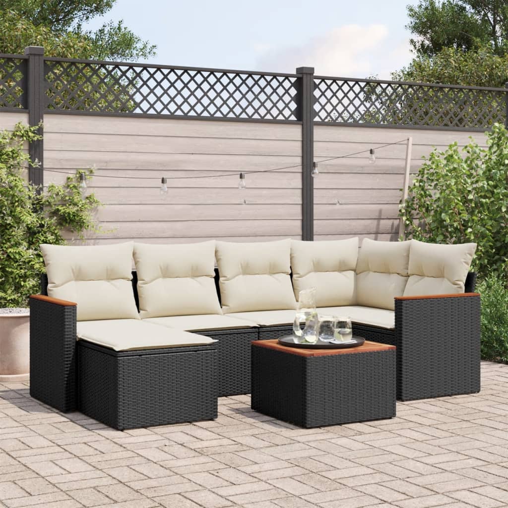 Garden Sofa Set with Cushions 7pcs Black Polyrattan