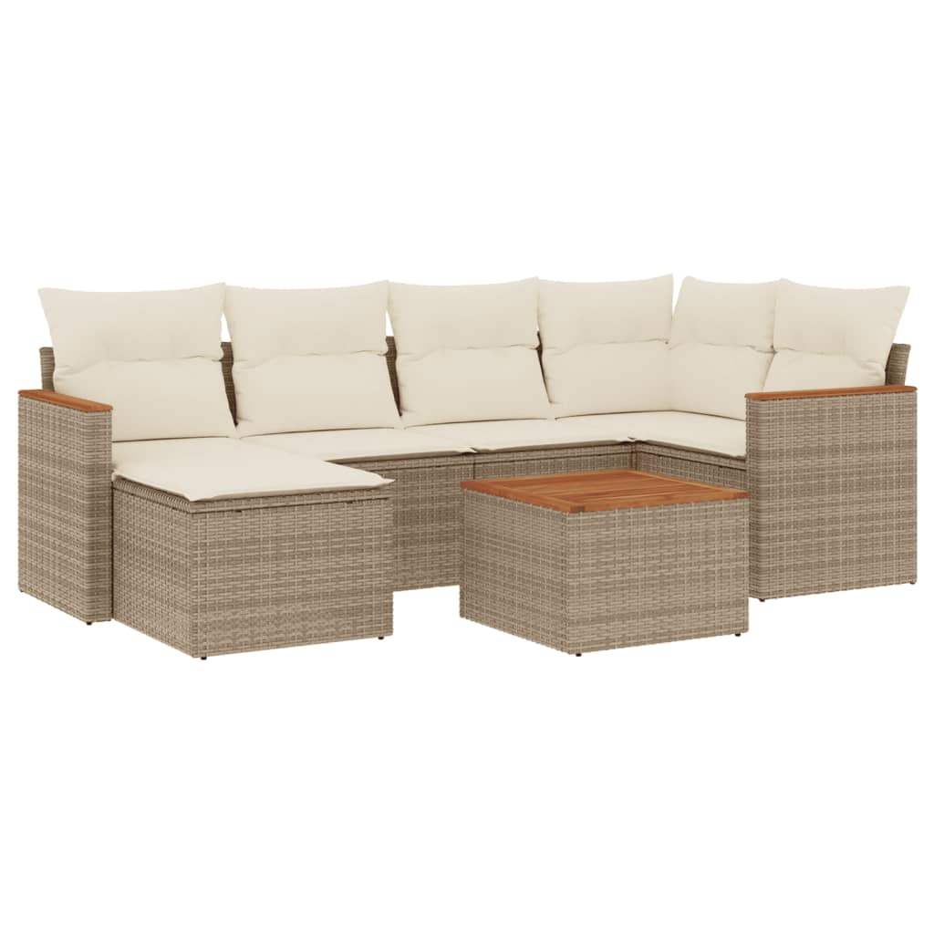 Set Divani da Giardino 7 pz con Cuscini Beige in Polyrattan - homemem39