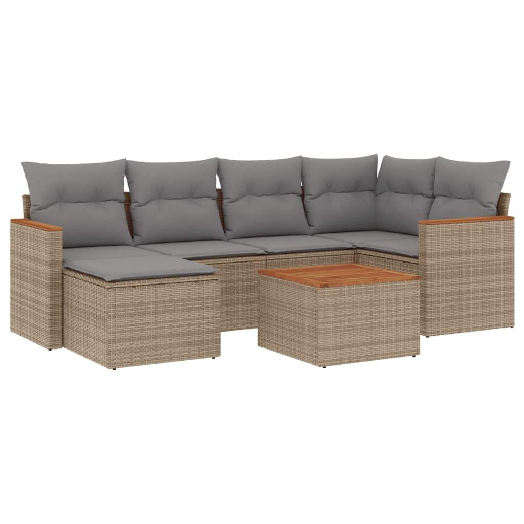 Set Divani da Giardino 7 pz con Cuscini Beige in Polyrattan - homemem39