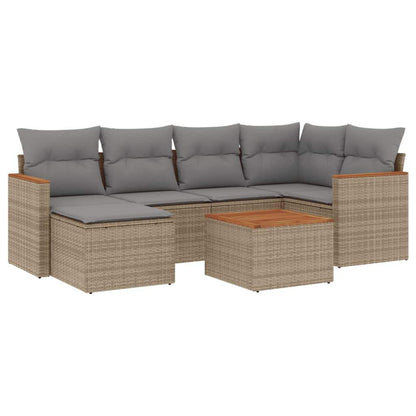 Set Divani da Giardino 7 pz con Cuscini Beige in Polyrattan - homemem39