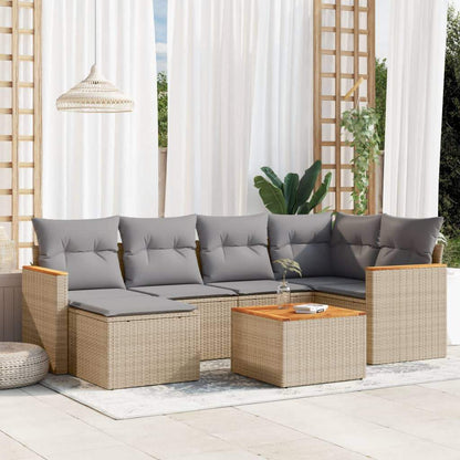 Set Divani da Giardino 7 pz con Cuscini Beige in Polyrattan - homemem39